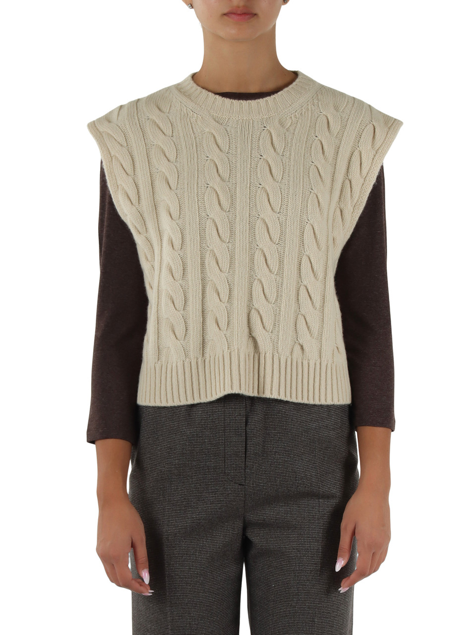 BEIGE | Gilet a trecce in lana vergine CLOWN