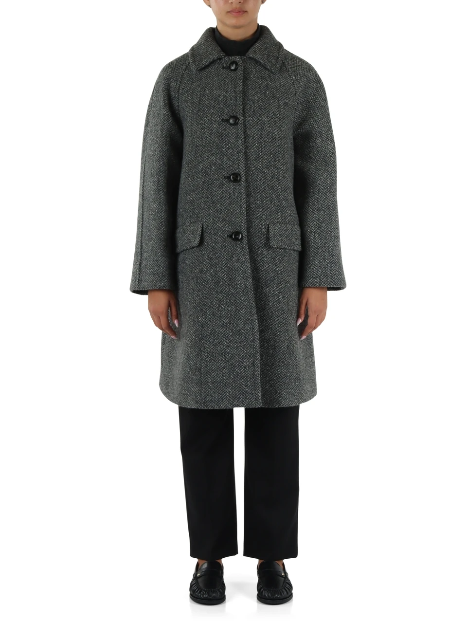 GRIGIO | Cappotto in tweed LATINO con maxi scarpa abbinata