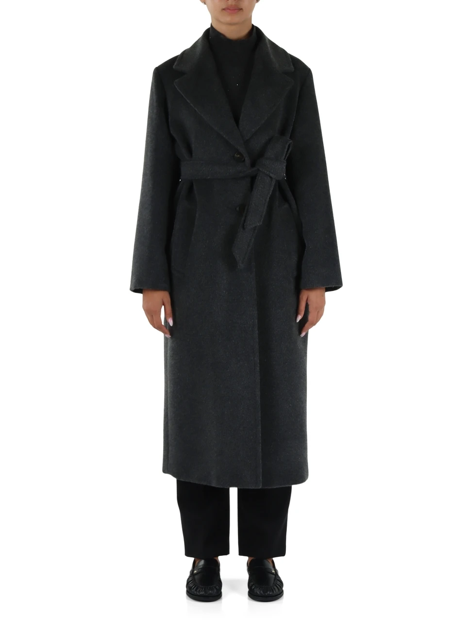 GRIGIO SCURO | Cappotto lungo BRONTE in orsetto di lana e alpaca