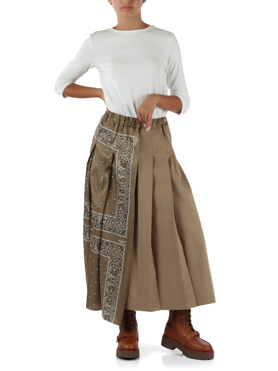 KAKI | Gonna in drill di cotone CECI con inserto in twill tecnico
