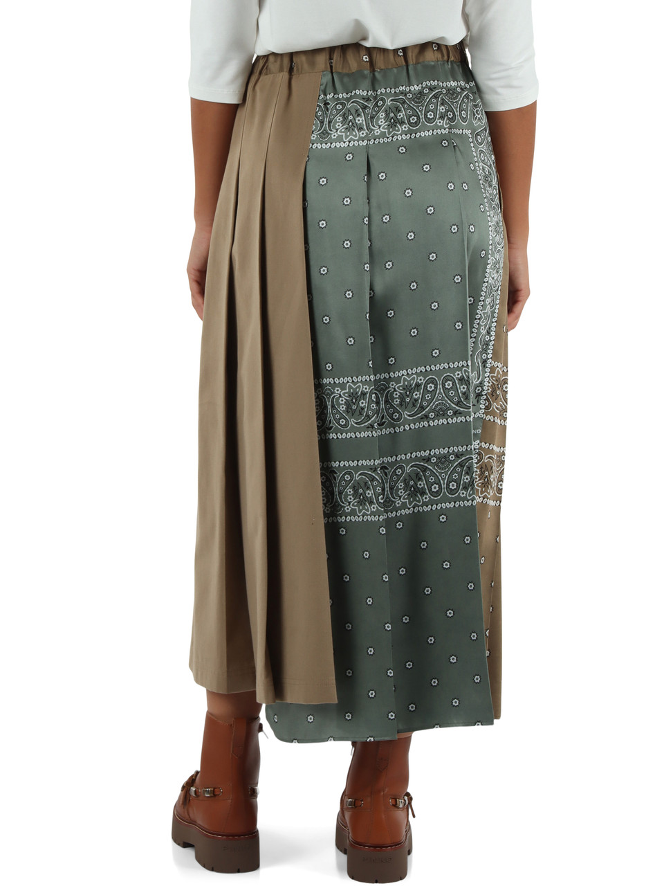 KAKI | Gonna in drill di cotone CECI con inserto in twill tecnico