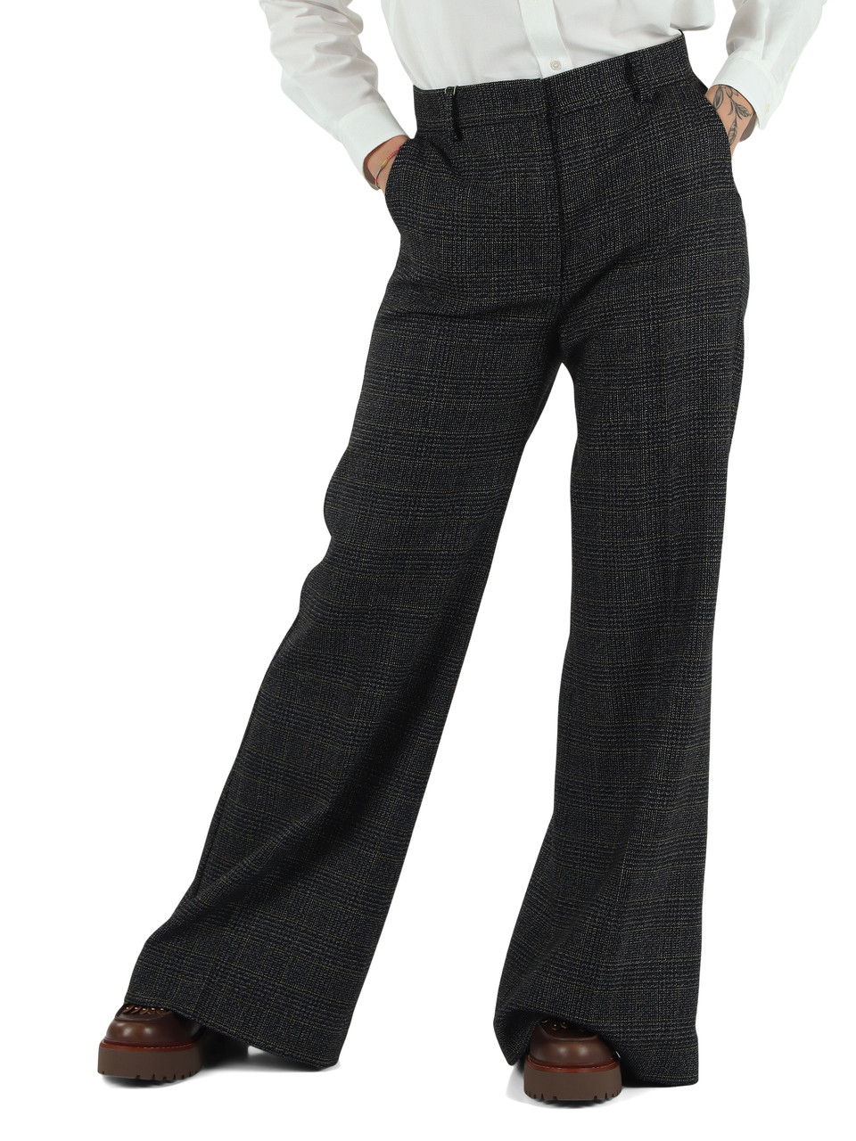 GRIGIO SCURO | Pantalone PACCA in batavia di lana Principe di Galles