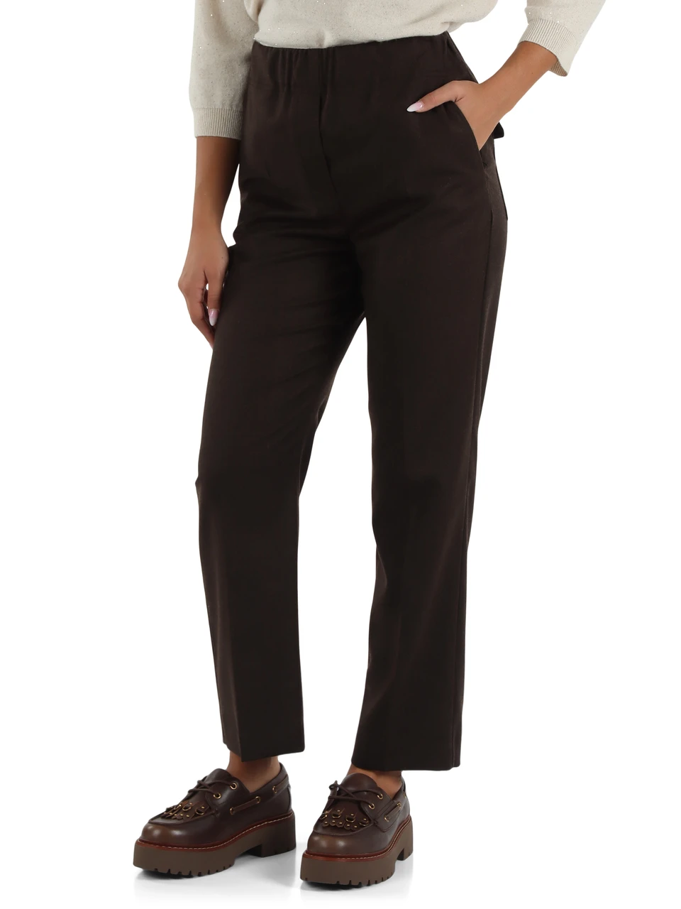 MARRONE | Pantalone HATELEY in flanella di lana stretch