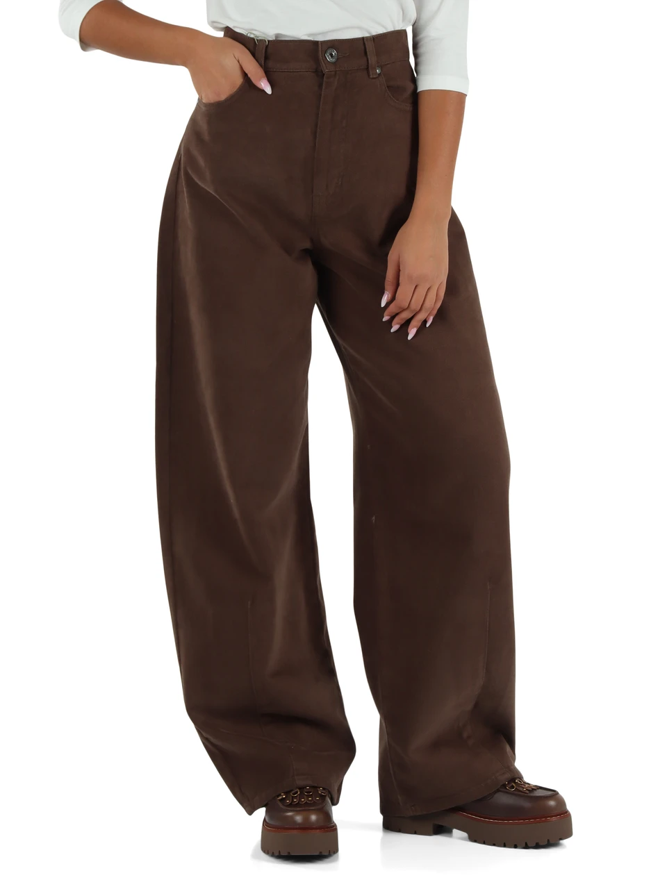 MARRONE | Pantalone barrel ORDINE in cotone