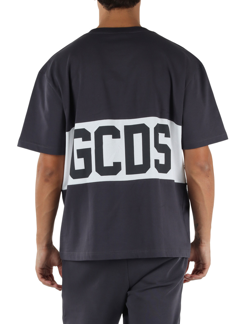 GRIGIO | T-shirt in cotone loose fit con inserti stampa logo
