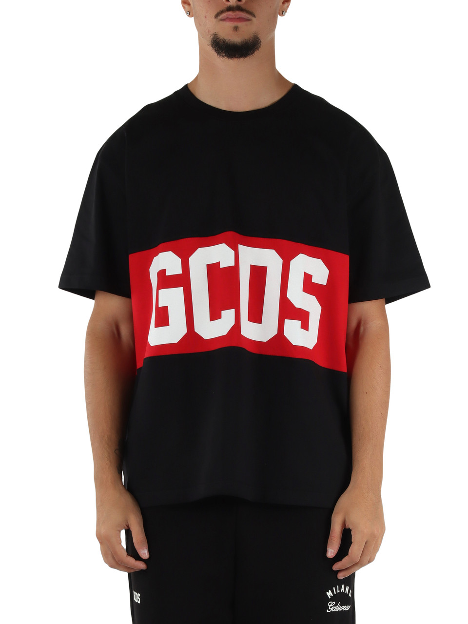 NERO | T-shirt in cotone loose fit con inserti stampa logo