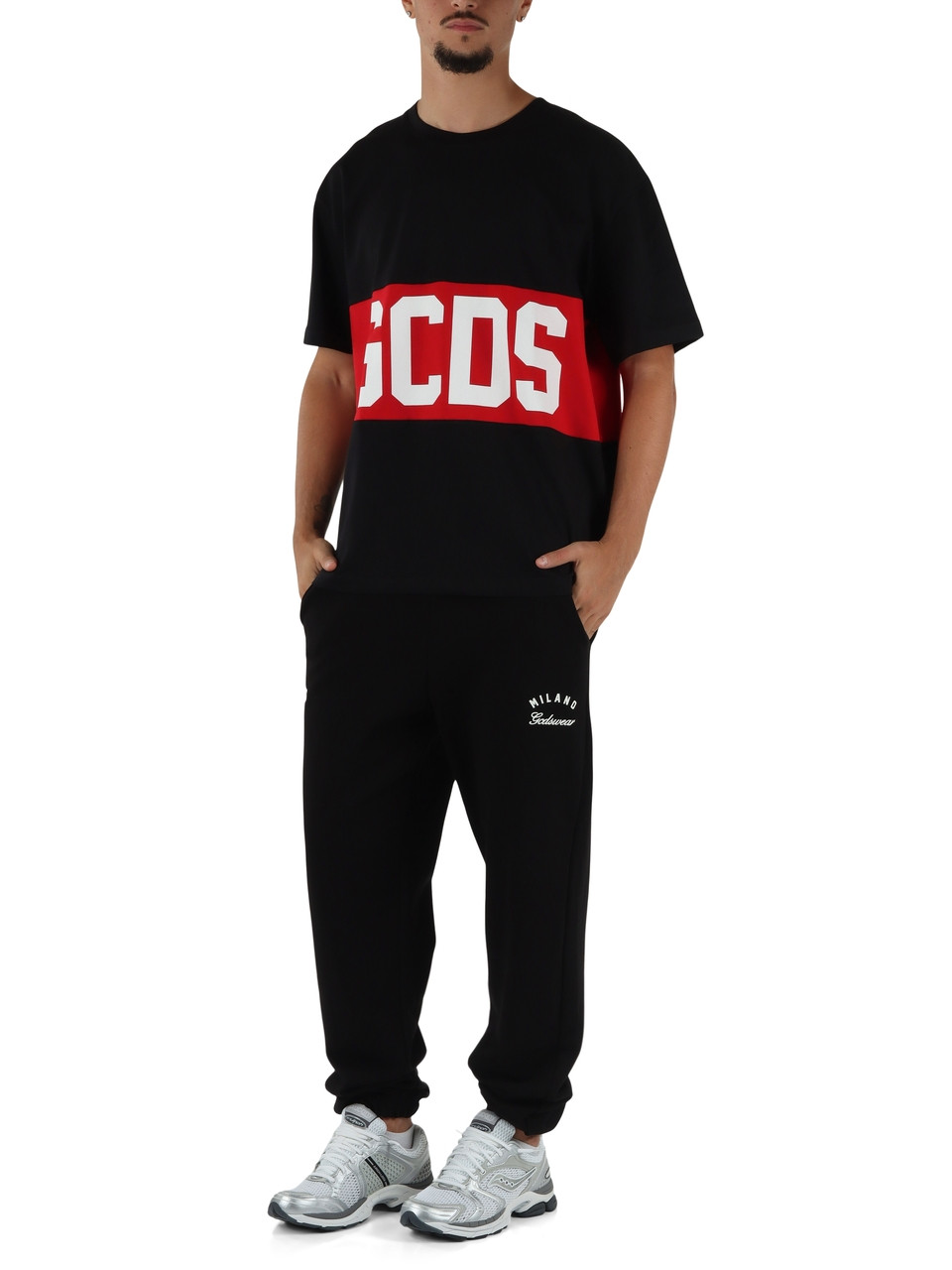 NERO | T-shirt in cotone loose fit con inserti stampa logo