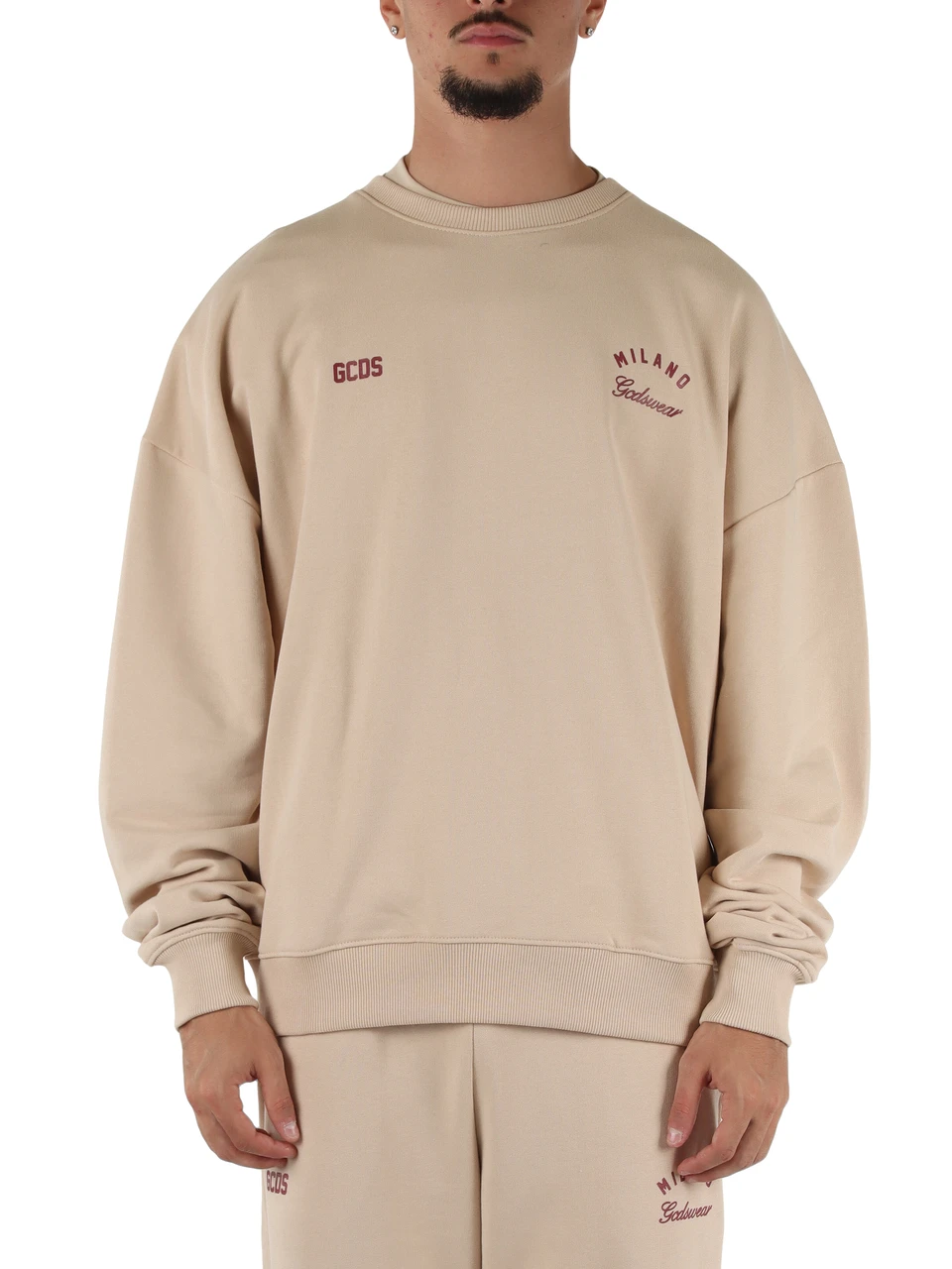 BEIGE | Sweatshirt aus gebürsteter Baumwolle mit Rundhalsausschnitt