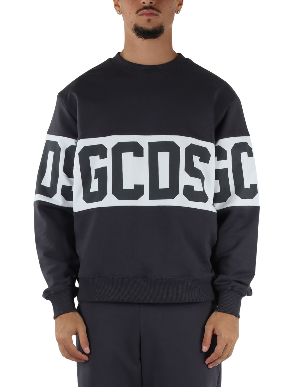 GRIGIO | Felpa girocollo in cotone garzato con scritta logo