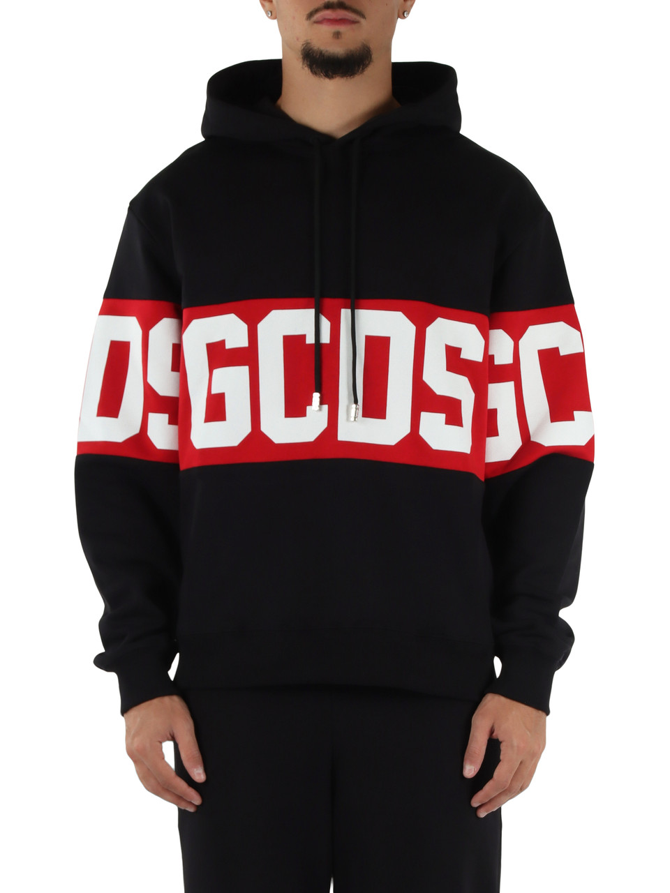 SCHWARZ | Sweatshirt aus angerauter Baumwolle mit Kapuze und Logo-Schriftzügen