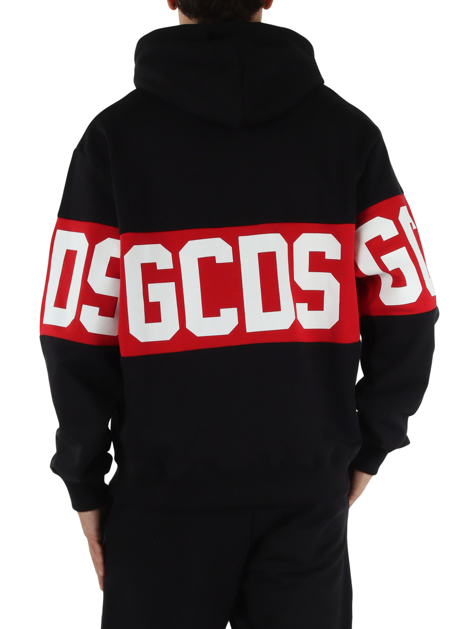SCHWARZ | Sweatshirt aus angerauter Baumwolle mit Kapuze und Logo-Schriftzügen