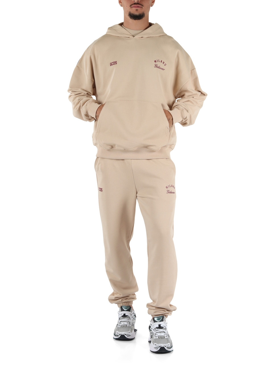 BEIGE | Felpa in cotone garzato con cappuccio