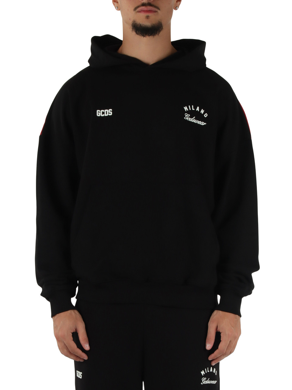SCHWARZ | Sweatshirt aus gebürsteter Baumwolle mit Kapuze