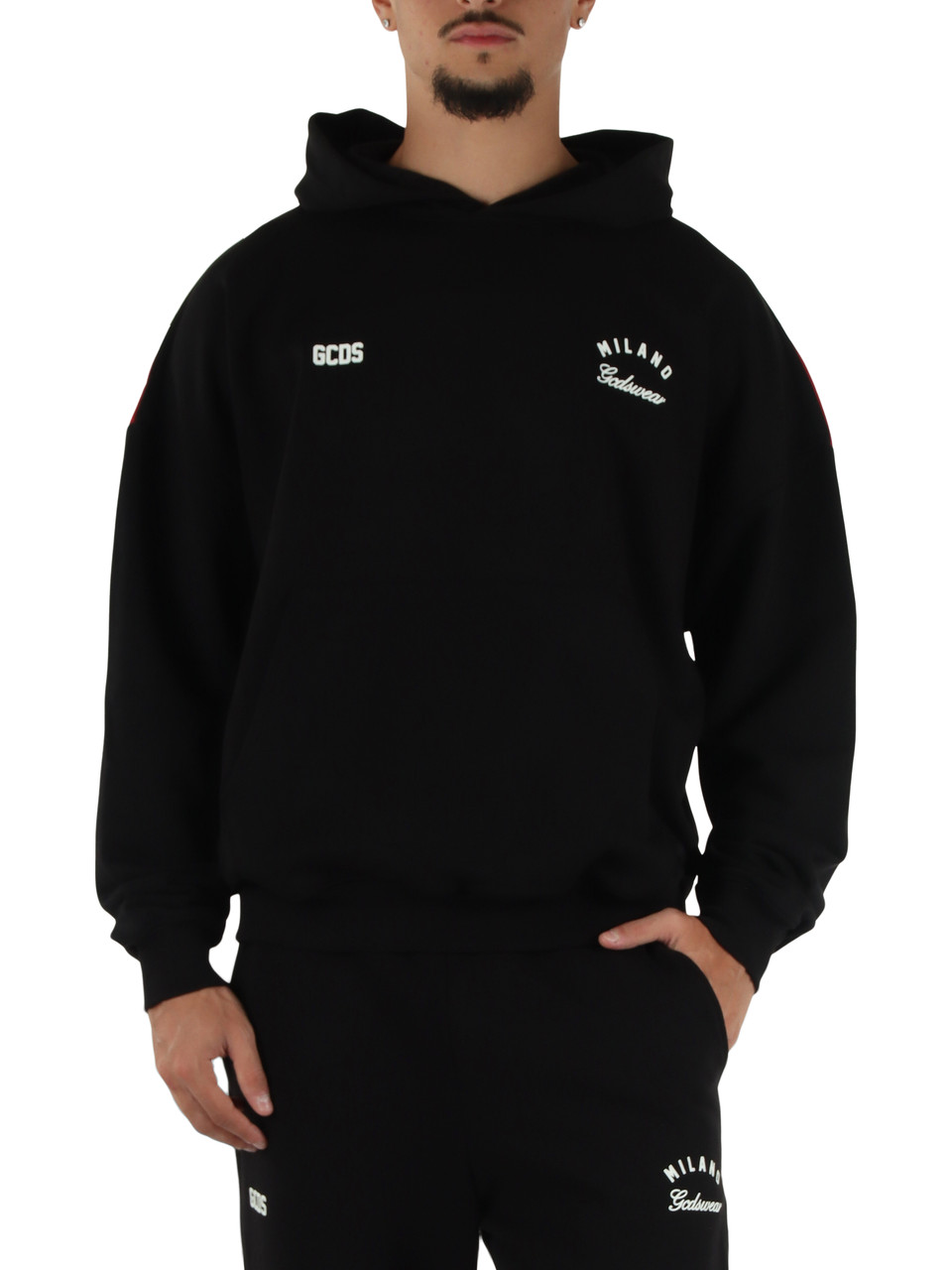 SCHWARZ | Sweatshirt aus gebürsteter Baumwolle mit Kapuze