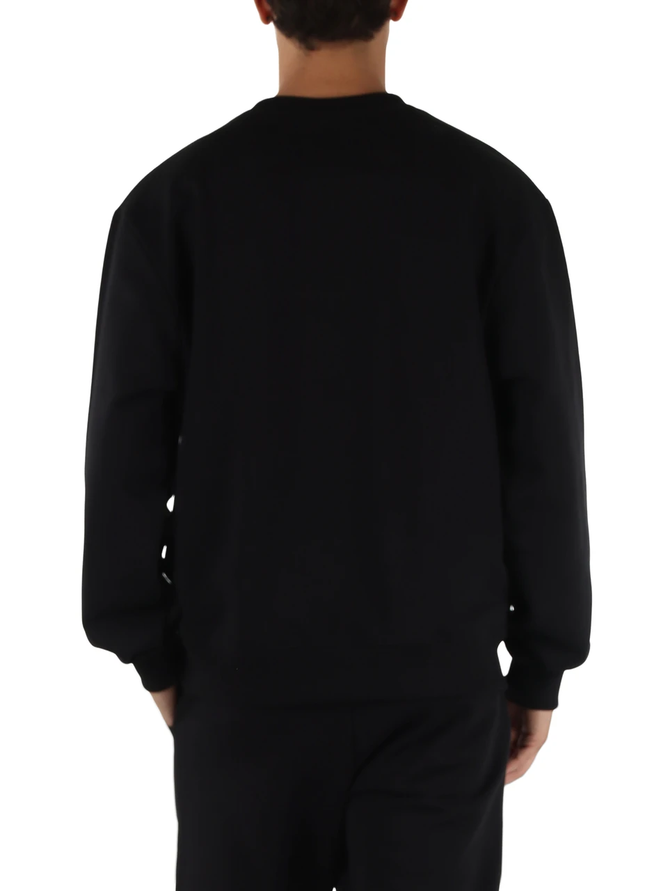 SCHWARZ | Sweatshirt aus aufgerauter Baumwolle mit kontrastierendem Einsatz