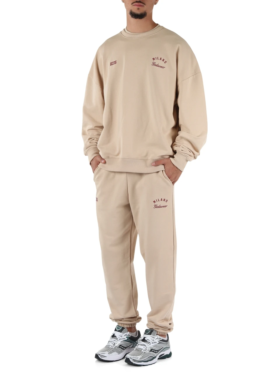 BEIGE | Sporthose aus angerauter Baumwolle mit Logodruck