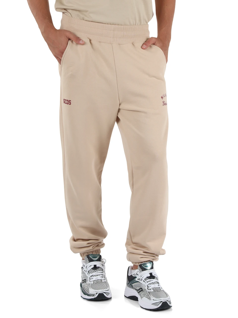 BEIGE | Sporthose aus angerauter Baumwolle mit Logodruck