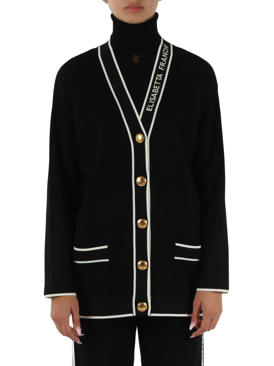 SCHWARZ | Cardigan aus Viskosemischung mit Logoknöpfen