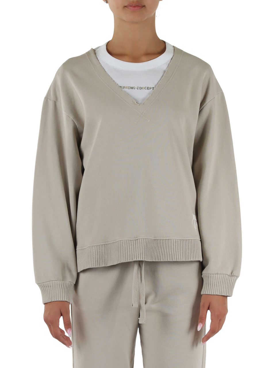 BEIGE | Felpa collo a V in cotone