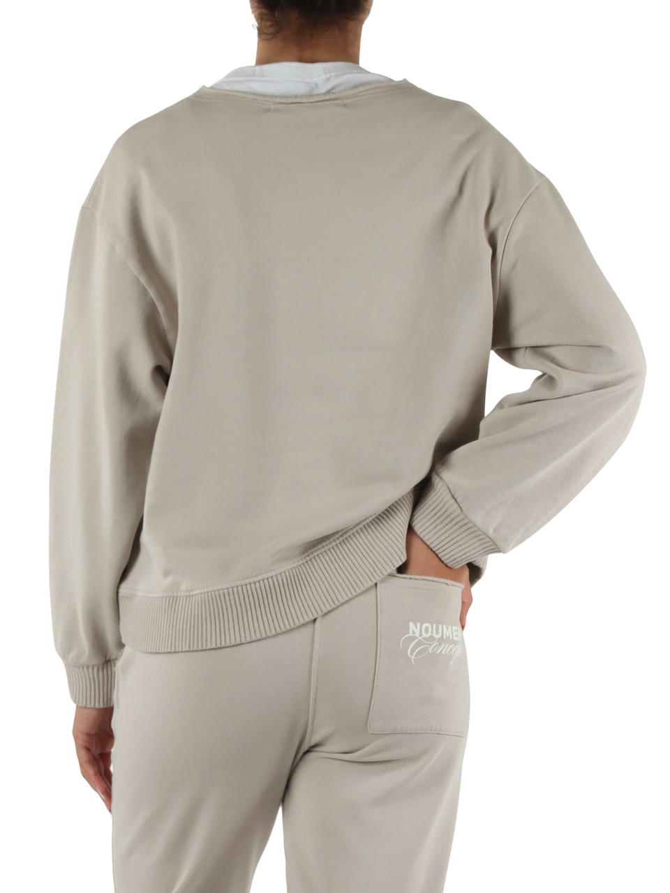 BEIGE | Felpa collo a V in cotone