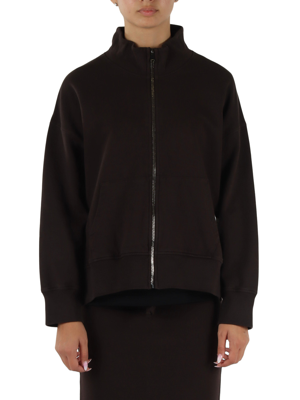 MARRONE | Felpa con zip in cotone