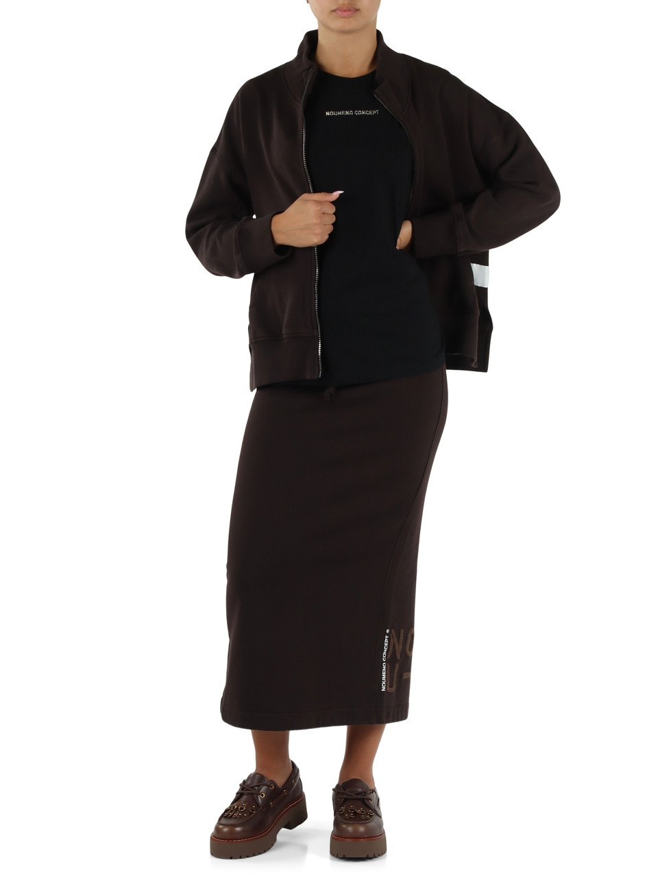 MARRONE | Felpa con zip in cotone