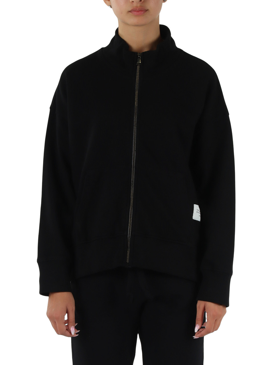 NERO | Felpa con zip in cotone garzato