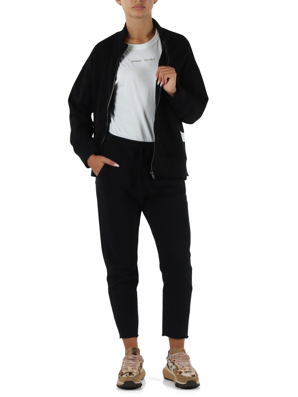 NERO | Felpa con zip in cotone garzato