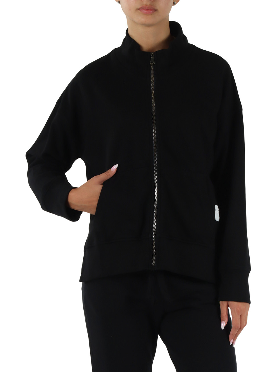 NERO | Felpa con zip in cotone garzato