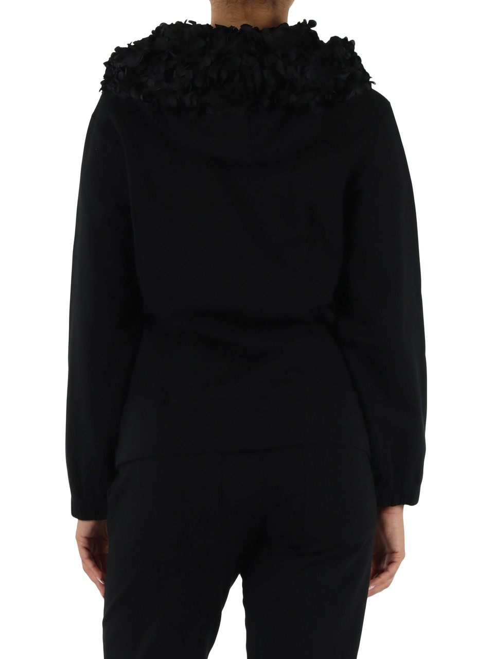 NERO | Felpa in cotone con zip e cappuccio decorato