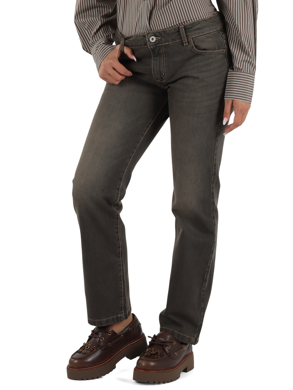 MARRONE | Pantalone jeans cinque tasche taglio dritto