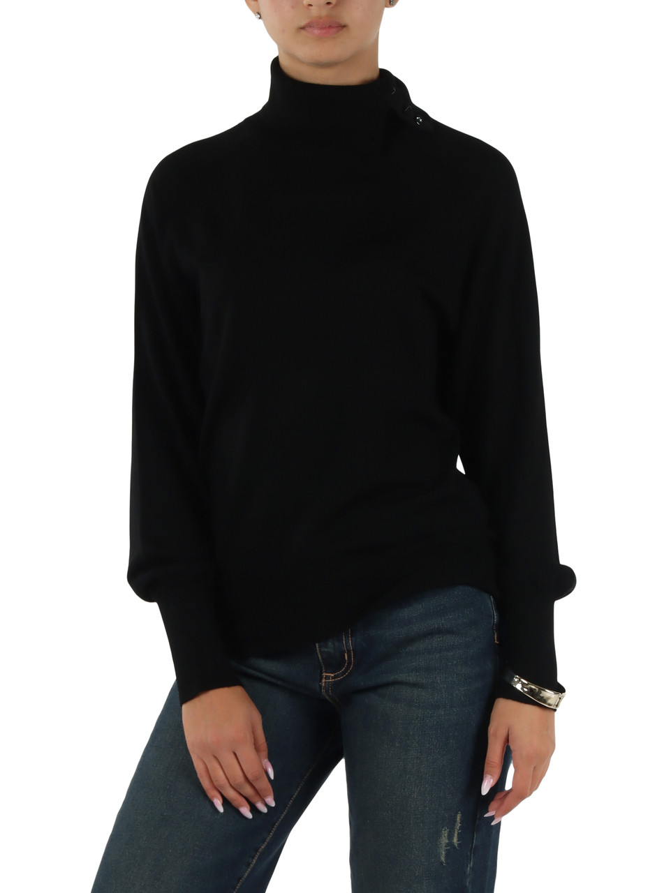 SCHWARZ | Rollkragenpullover aus reiner Schurwolle mit Armband inklusive
