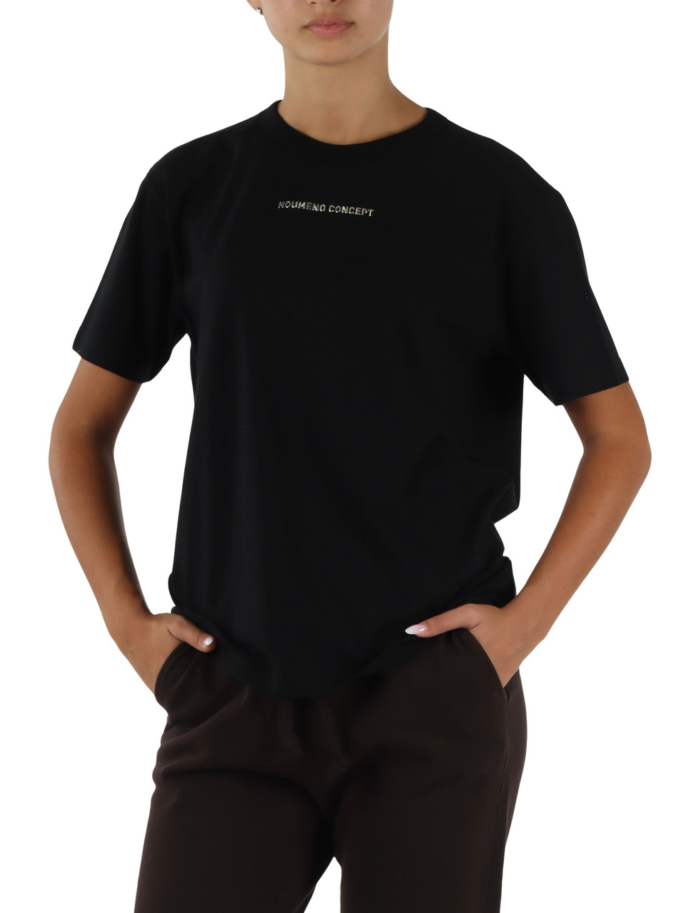 NERO | T-shirt in cotone con scritta logo a rilievo
