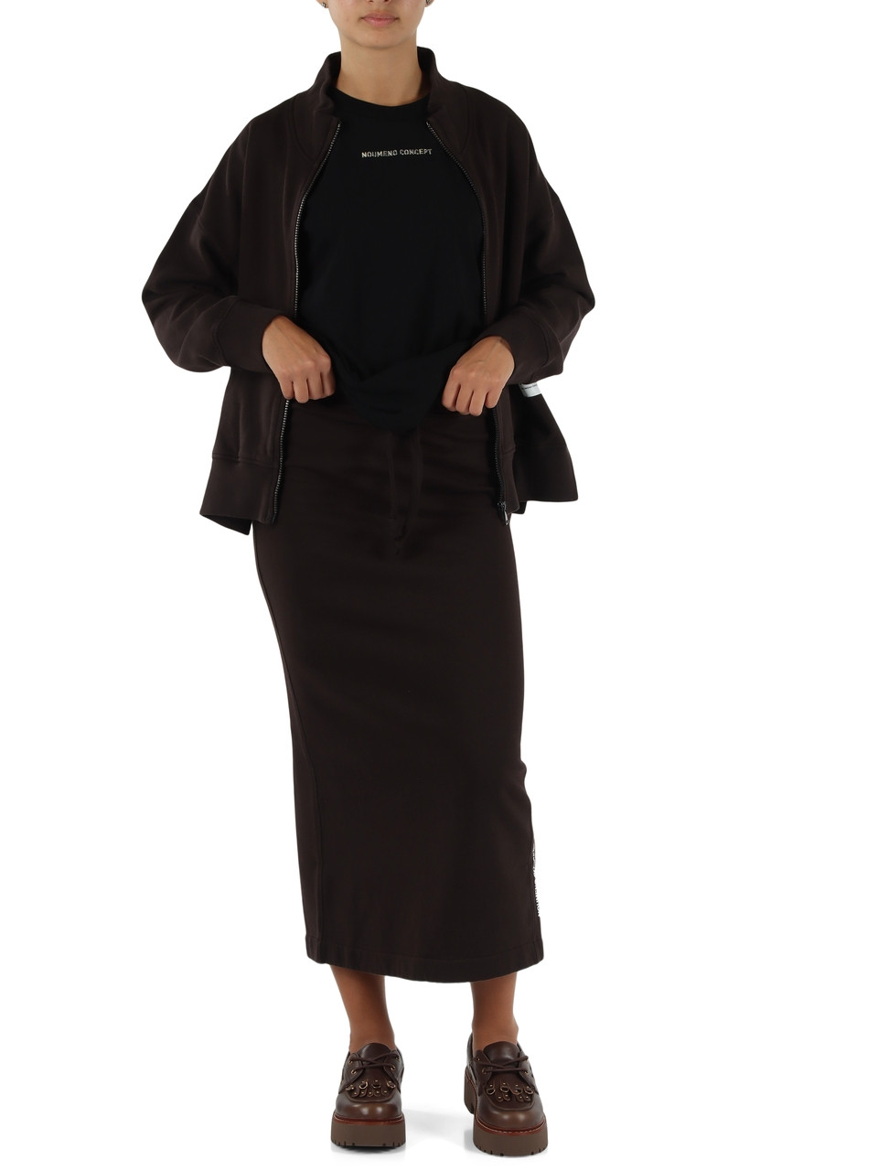 MARRONE | Gonna midi in cotone felpato