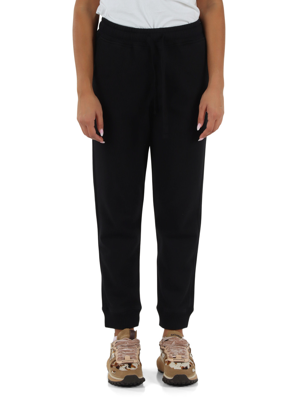 NERO | Pantaloni sportivi in cotone felpato con fondo elasticizzato
