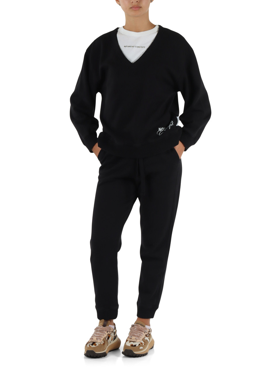 NERO | Pantaloni sportivi in cotone felpato con fondo elasticizzato