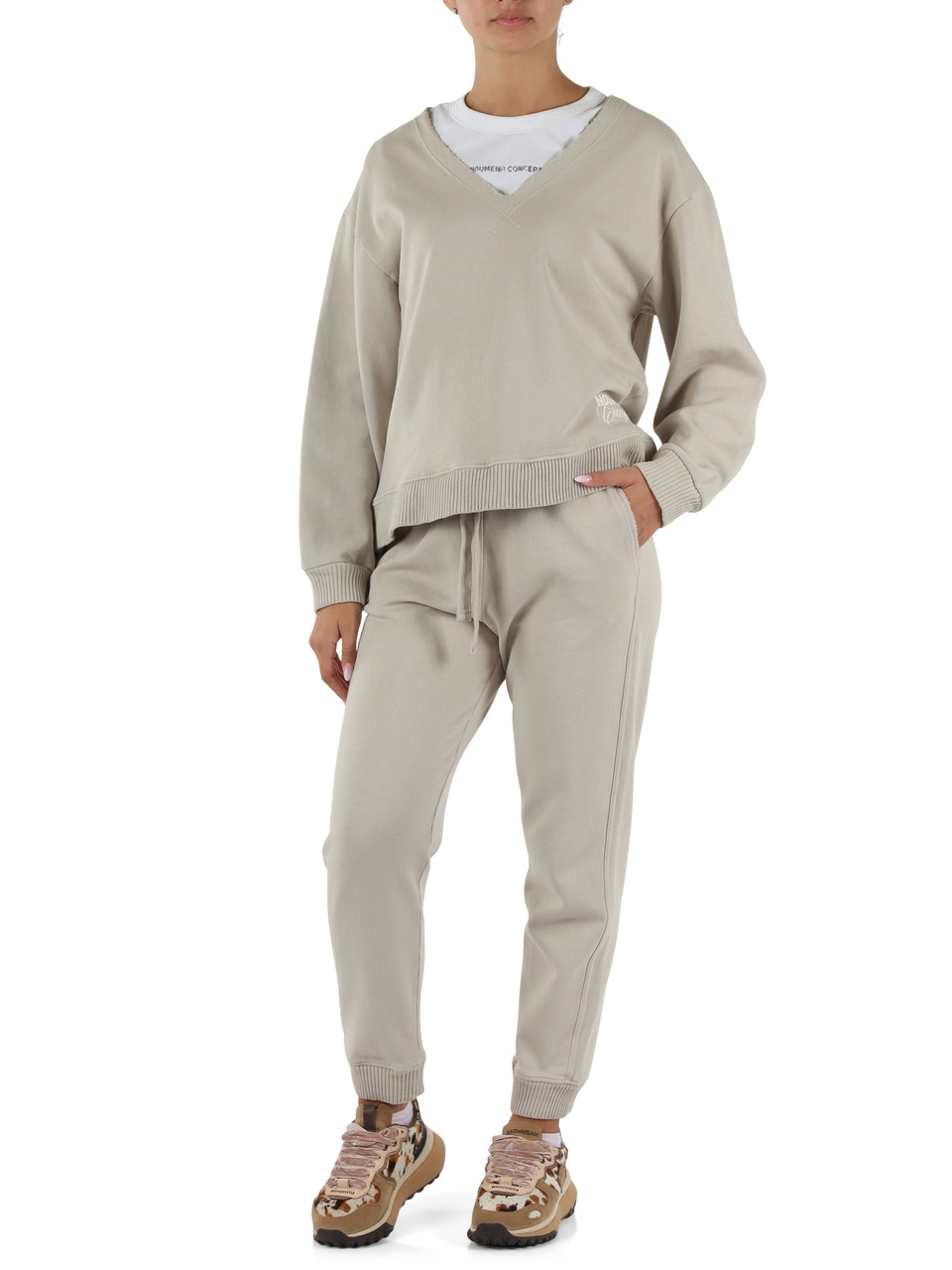 BEIGE | Pantaloni sportivi in cotone felpato con fondo elasticizzato