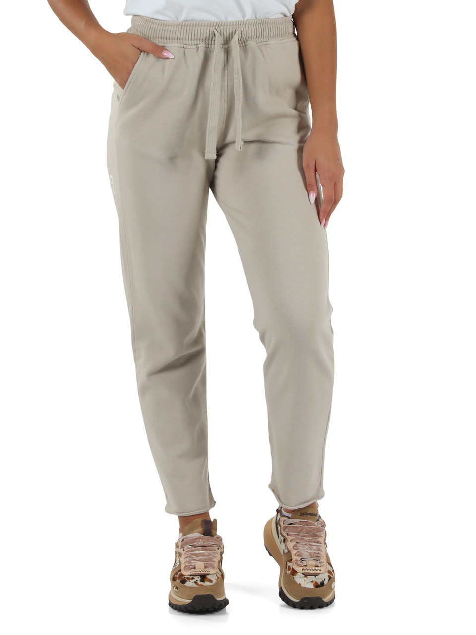 BEIGE | Pantaloni sportivi in cotone felpato con fondo elasticizzato