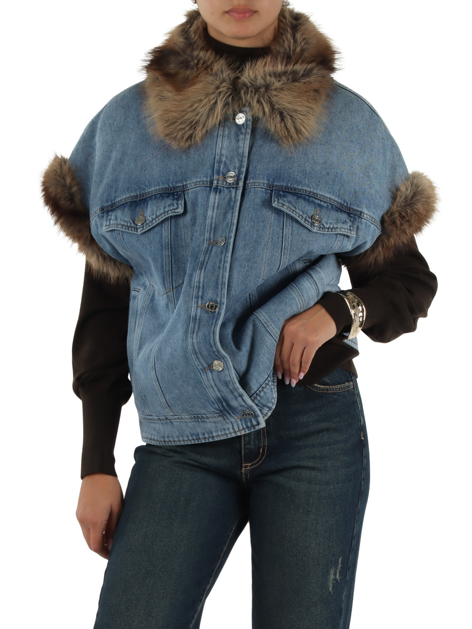 BLAU | Oversize Jeansweste mit Innenfutter aus Kunstpelz