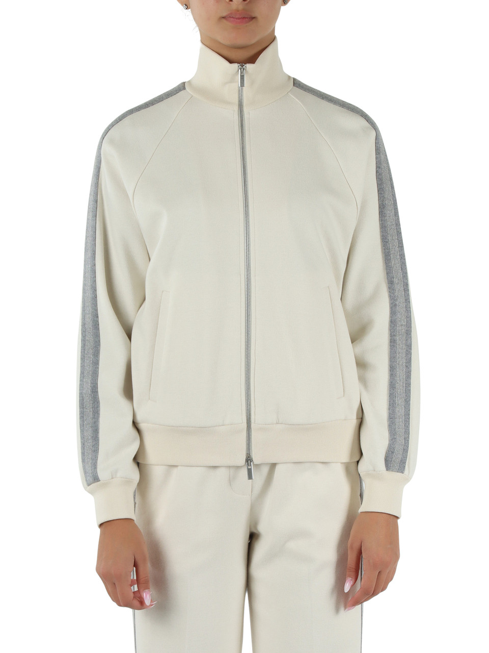 SAHNE | Sweatshirt aus Baumwoll-Viskose-Mischung mit Strickeinsätzen