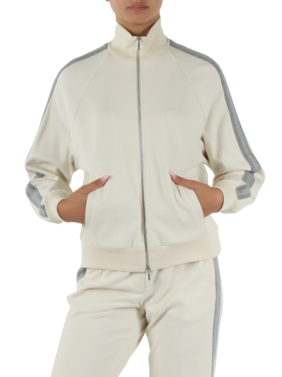SAHNE | Sweatshirt aus Baumwoll-Viskose-Mischung mit Strickeinsätzen