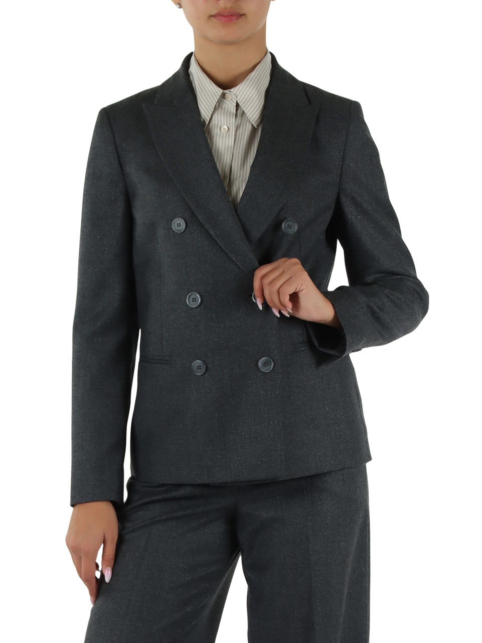 GRAU | Doppelreihige Jacke aus reiner Schurwolle
