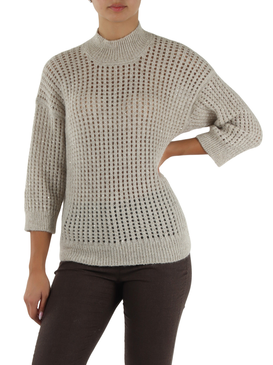 BEIGE | Lochstrickpullover aus Alpaka-Mohair-Mischung