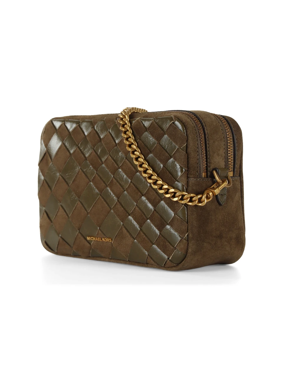 VERDE MILITARE | Borsa a tracolla in suede intrecciato BRYANT Medium