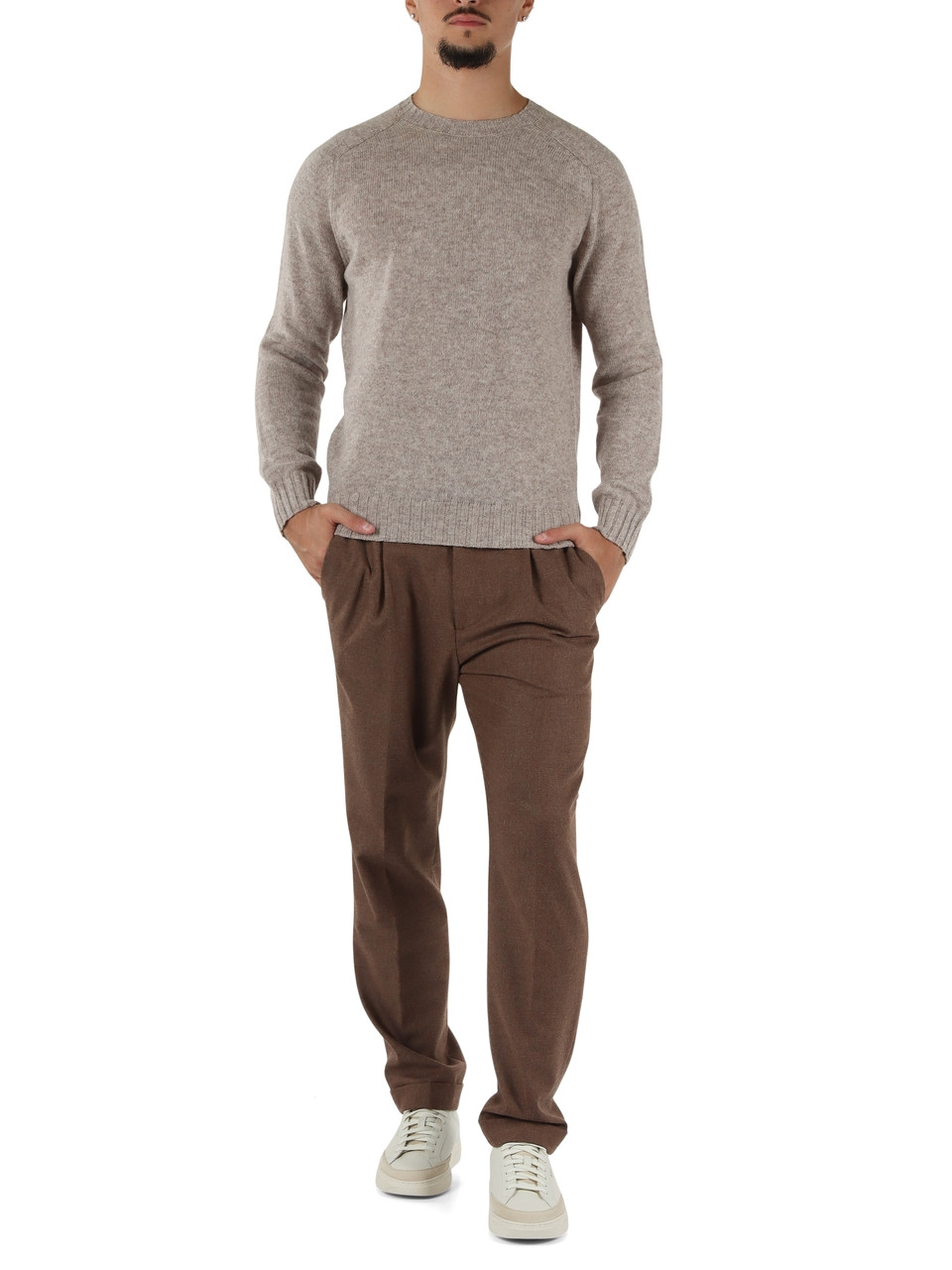 BEIGE | Maglia girocollo in lana merino extrafine