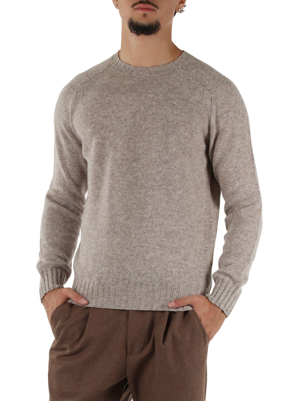 BEIGE | Maglia girocollo in lana merino extrafine