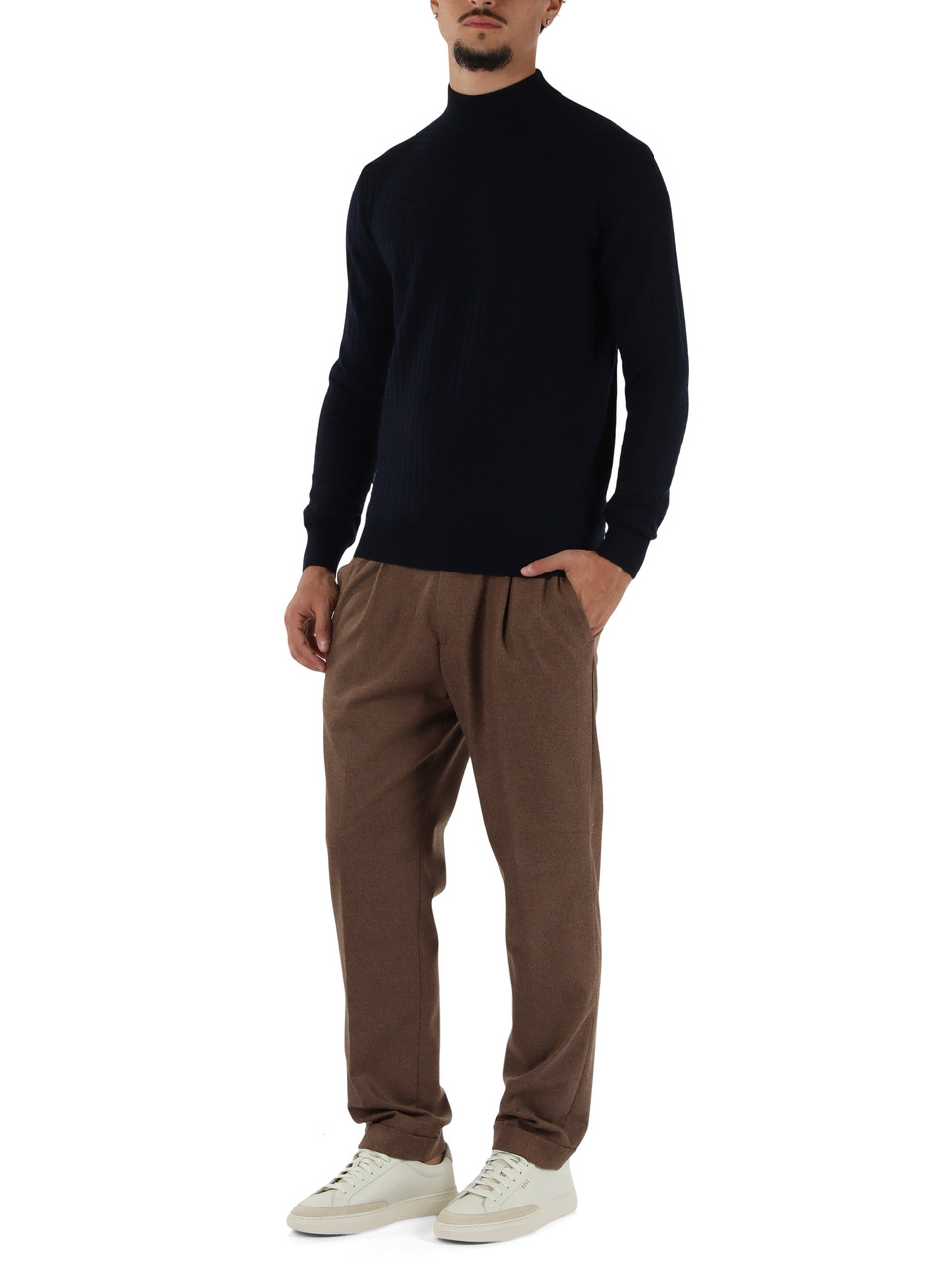 BLU SCURO | Maglia mezzo collo in lana merino extrafine