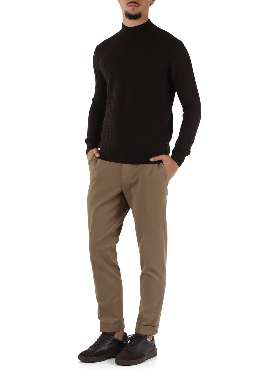 MARRONE | Maglia mezzo collo in lana merino extrafine