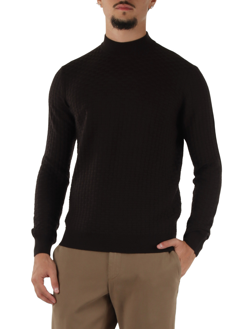 MARRONE | Maglia mezzo collo in lana merino extrafine
