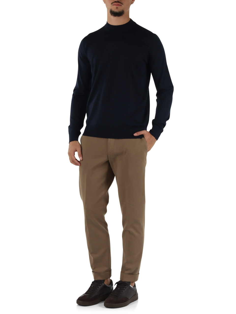 BLU SCURO | Maglia mezzo collo in lana merino extrafine